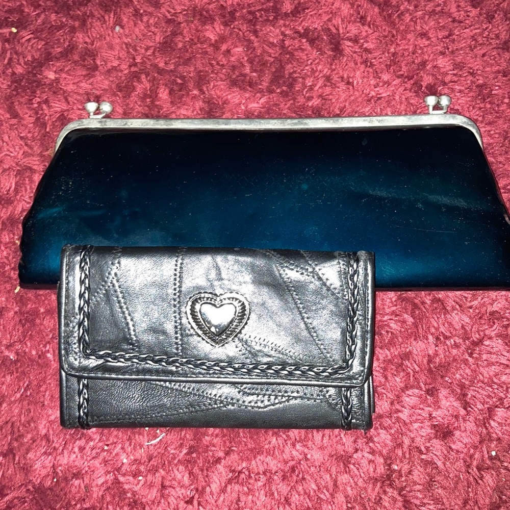 Blue hand bag with small hearted wallet